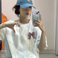 莫戈里夏天體恤短袖t恤女2025夏季新款韓版寬松學生圓領(lǐng)印花半袖上衣女 白色 均碼 (160)