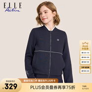 ELLE ACTIVE 棒球領(lǐng)夾克外套女裝早春時(shí)尚百搭簡(jiǎn)約花卉印花運(yùn)動(dòng)休閑通勤外套 藏青色 2XL