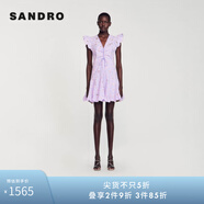SANDRO2024春秋款女裝小飛袖紫色雛菊刺繡短款連衣裙SFPRO03654 I046/紫色 40