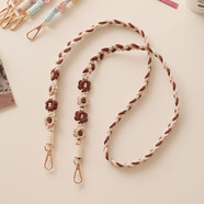 流行故飾波西米亞編織花朵手機掛繩雛菊花斜跨掛頸手機掛繩相機抱嬰袋改造 咖色(成品-120cm-送貼片)