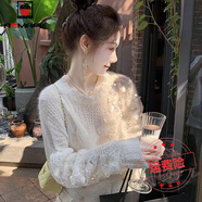 AEMAPE針織衫女2025秋冬女裝新款氣質(zhì)粉色毛衣女鏤空短款套頭上衣 奶油白  S _建議80-90斤