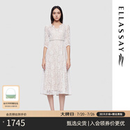 歌力思（ELLASSAY）2025早春新款高貴典雅睫毛蕾絲棉感中長款連衣裙女EWU361Y00700 純凈白 S