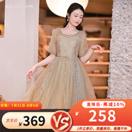 煙花燙小個子氣質連衣裙女2025春裝新款復古繡花網紗a字裙ZG 嬋荷 茶綠色 2XL