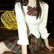 純欲辣妹jk制服正版原創(chuàng  )收腰學(xué)院風(fēng)格裙百褶裙修身套裝白色襯衫 套裝收腰白色長(cháng)袖+42CM山楂樹(shù)裙+山楂樹(shù)領(lǐng)結 M 推薦95-105斤