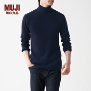 無(wú)印良品 MUJI 男式  羅紋 可水洗 高領(lǐng)毛衣 AAC01A1A 長(zhǎng)袖針織衫 藏青色 XS