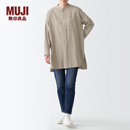 無印良品（MUJI）  女式 法蘭絨 中長襯衫  長袖休閑百搭外套 純棉全棉 BCJ16C1A 米色 S-M 165/88A