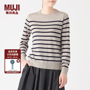 無(wú)印良品 MUJI 女式 羊毛桑蠶絲 圓領(lǐng)毛衣 W9AA812 燕麥色X橫條 XXL