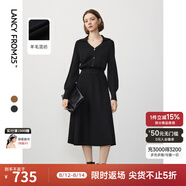 朗姿羊毛冬季新款法式氣質(zhì)曠野美拉德顯瘦長(zhǎng)袖polo領(lǐng)連衣裙長(zhǎng)裙 黑色 2XL