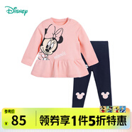 迪士尼童裝兒童衛(wèi)衣套裝卡通休閑套裝 女童米妮粉色223T1432 90