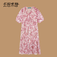 云思木想Ysimo-X摩登國風(fēng)2025夏季新款包容抽繩印花連衣裙13308 粉色 S