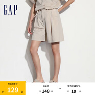 Gap女裝夏季壓褶直筒短褲百搭簡約基礎(chǔ)純色休閑褲547331 卡其色 160/62A(S) 亞洲尺碼