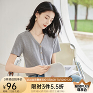 歐莎（OSA）V領(lǐng)正肩顯瘦薄款針織衫女短袖高端洋氣t恤小個(gè)子短款上衣減齡女裝 灰色 XL