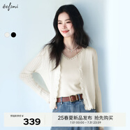 伊芙麗（eifini）伊芙麗蕾絲拼接氣質(zhì)百搭針織開衫女2025春季新款慵懶風(fēng)基礎(chǔ)毛衫女 米白 M