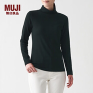 無(wú)印良品 MUJI 女式 彈力羅紋編織 高領(lǐng)長(zhǎng)袖T恤 BBM01A1A 黑色 L