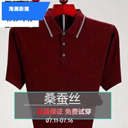 海瀾新潮國(guó)際一線品牌品牌桑蠶絲短袖T恤男中年夏季翻領(lǐng)半袖大碼 短袖3056酒紅 XL 175建議140-155斤