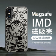 繪色師 適用蘋果X磁吸手機(jī)殼潮牌XR彩銀iPhoneXS超火XSMAX全包防摔男2025新款歡愉小新保護(hù)套 【IMD彩銀磁吸殼/月光黑】線條插畫CY 蘋果X
