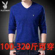 花花公子（PLAYBOY ESTABLISHED 1953）長(zhǎng)袖t恤男v領(lǐng)加肥加大針織衫中青年胖子大碼男裝純色毛衣 寶藍(lán)  【V領(lǐng)款】 3XL 185/3XL(建議170-190斤