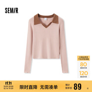 森馬毛衣女短款修身顯瘦簡(jiǎn)約春秋撞色polo領(lǐng)毛衫復(fù)古109524107003