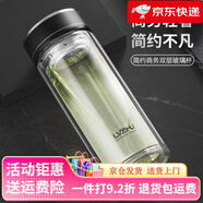 綠珠水杯玻璃杯大容量雙層高硼硅家用茶水分離泡茶杯子帶蓋子 雙層防燙-500mL