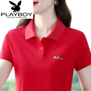 花花公子（PLAYBOY）品質(zhì)翻領(lǐng)好棉短袖t恤女夏季新款polo.衫中年休閑上衣大尺 【啄木鳥(niǎo)】YB-A31大紅色 3XL 【建議130-140斤】