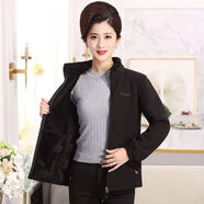 中老年女裝秋冬加厚搖粒絨開(kāi)衫衛衣休閑大碼抓絨衣媽媽裝上衣外套 黑色珊瑚絨女款 XL 80-110斤