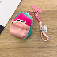 韓美信（KORMAEX）迷你小書(shū)包可愛(ài)零錢(qián)包帶手提繩收納包手機掛繩短款撞色多巴胺旅游出行適用手機殼耳機套鑰匙扣潮新 【粉藍小書(shū)包】+粉玫標簽短繩+粉D扣+加固粉紅T形