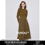 初語氣質(zhì)黑色拼接連衣裙女2024秋冬新款中長舒絨燈芯絨保暖長裙子 橄欖綠 S