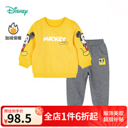 迪士尼童裝兒童衛(wèi)衣套裝卡通休閑套裝 加絨男童米奇黃色213T1276 100