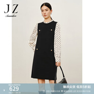 玖姿·安娜蔻甜美風(fēng)復(fù)古氛圍感圓領(lǐng)長袖毛衫連衣裙女冬款 素黑 XL