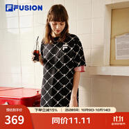 FILA FUSION 斐樂(lè )潮牌女子針織連衣裙夏新款寬松潮流運動(dòng)裙子 深黑-BK（寬松版） S 160/80A