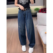 MODX歐貨高腰彈力闊腿牛仔褲女秋冬新款大碼梨型身材小個(gè)子香蕉鐮刀褲 藍色 XL 【120-140斤，贈送運費險】