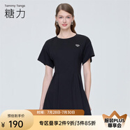 糖力【商場同款】夏新款甜美減齡后背蝴蝶結(jié)短袖T恤連衣裙女 黑色 L