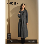 闊色（kuose）黑色長袖針織毛衣連衣裙女秋季新款早秋穿搭高腰a字長裙 灰色 M
