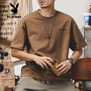 花花公子（PLAYBOY）夏季加肥加大韓版寬松休閑潮流大碼男裝胖子短袖T恤肥佬半袖體恤 咖啡色#T21 M 90-100斤