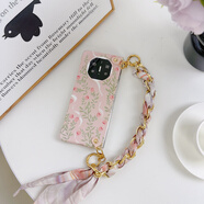 彩系 小清新粉花朵枝葉折疊屏華為MateX5手機殼新款X3網(wǎng)紅高級感手提斜挎鏈翻蓋防摔榮耀MagicV3保護套 水貼硬殼 粉底玫瑰+絲巾手提鏈 華為 Mate X5 典藏版