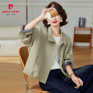 皮爾卡丹（pierre cardin）媽媽裝2025外套秋季新款寬松休閑風(fēng)衣條紋短款內里夾克長(cháng)袖上衣 淺綠色 S 建議85-110斤