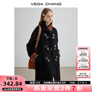 VEGA CHANG黑色毛呢子大衣女2025秋冬新款格紋中長款大衣 鋯石黑 S
