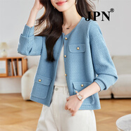 JPN香港潮牌小香風(fēng)毛衣開(kāi)衫女春秋2025新款洋氣寬松上衣氣質(zhì)針織外套 藍色 M
