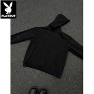 花花公子（PLAYBOY）黑色滿(mǎn)天星連帽衛衣男款夏季cleanfit美式復古青少年情侶外套 黑色 S