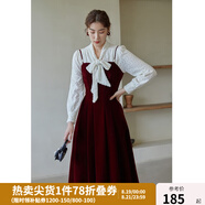 獨(dú)束大碼女裝絲絨吊帶連衣裙女冬裝新款胖mm法式氣質(zhì)背帶裙顯瘦 紅色 M