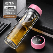 希諾（HEENOOR）【七夕節(jié)禮物】雙層茶水分離泡茶杯個(gè)人專用男士款耐熱水杯微保溫 店長(zhǎng)智能顯溫櫻花粉450毫升+茶