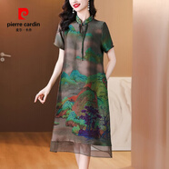 皮爾卡丹（pierre cardin）重磅香云紗真絲連衣裙2025夏季印花媽媽中國(guó)風(fēng)桑蠶絲旗袍新款 花色 M