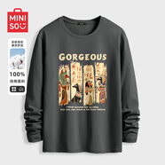 名創(chuàng)優(yōu)品（MINISO）純棉t恤男大碼潮牌圓領(lǐng)長袖200斤胖子男裝衣服休閑簡約內(nèi)搭打底衫 深灰色(金色埃及) XL 180(體重140-160斤左右)