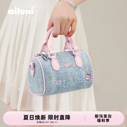 愛(ài)路喜夏天清新牛仔單肩包可愛(ài)小熊手提波士頓包百搭時(shí)尚精致女士包禮物 牛仔藍(lán)