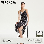 VEROMODA連衣裙2023秋季女裝新款雪紡印花中長裙收腰吊帶圍裹優(yōu)雅女 S59黑色 165/84A/M