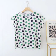 歌班婭棉綢上衣中老年人造棉媽媽衫薄款短袖寬松大碼套頭休閑家居T恤 23白底黑綠圓點(diǎn) 4XL 建議130-145斤左右