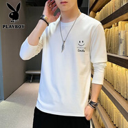 花花公子（PLAYBOY）男士圓領t恤長袖潮流春秋薄款標準型體恤打底衫上衣服男裝衛(wèi)衣服 白-38【長袖T】 M