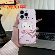 WIKO少女粉波點kitty新款蘋果16Promax手機殼iPhone14pro小米15華為mate70pura80k60榮耀300x200nova13 菲林硬殼-粉底英文波點+貼件+鏡面支架 榮耀7