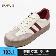 三福低幫板鞋男秋季美式復(fù)古風(fēng)黑白拼接德訓(xùn)鞋休閑男鞋836382 米紅色 41