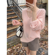 花花公子（PLAYBOY）大碼粉色馬海毛毛衣女秋冬慵懶風感寬松上衣 粉色 M 建議80-100斤